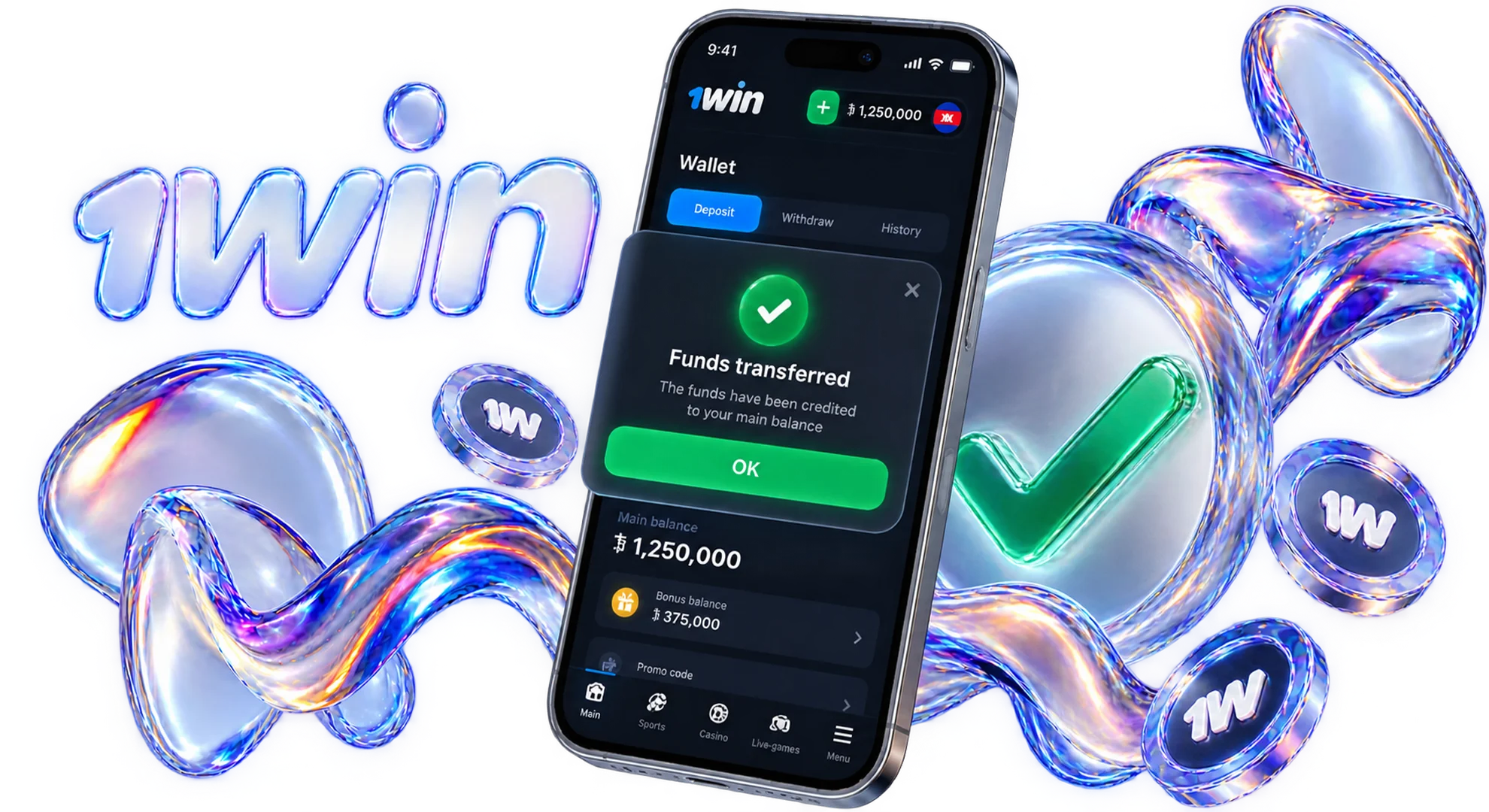 Transfer cleared bonus cash to main balance for instant withdrawal.
